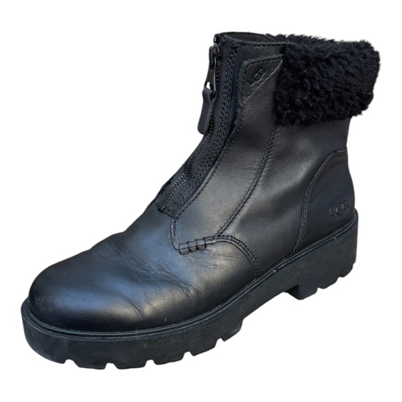 UGG Shoes - UGG Women’s 9 Czeriesa Black Leather Fur Trim Waterproof Ankle Boots, UGG Boots